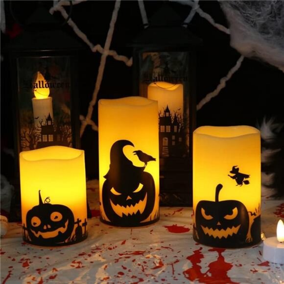 Halloween Flameless Candles, LED Flickering Battery Pillar Candles with 6H Timer - Picture 4 of 7